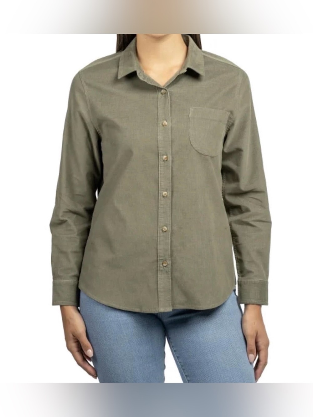 NWT Jachs Girlfriend Olive Green Button-Down Corduroy Long Sleeve Shirt M